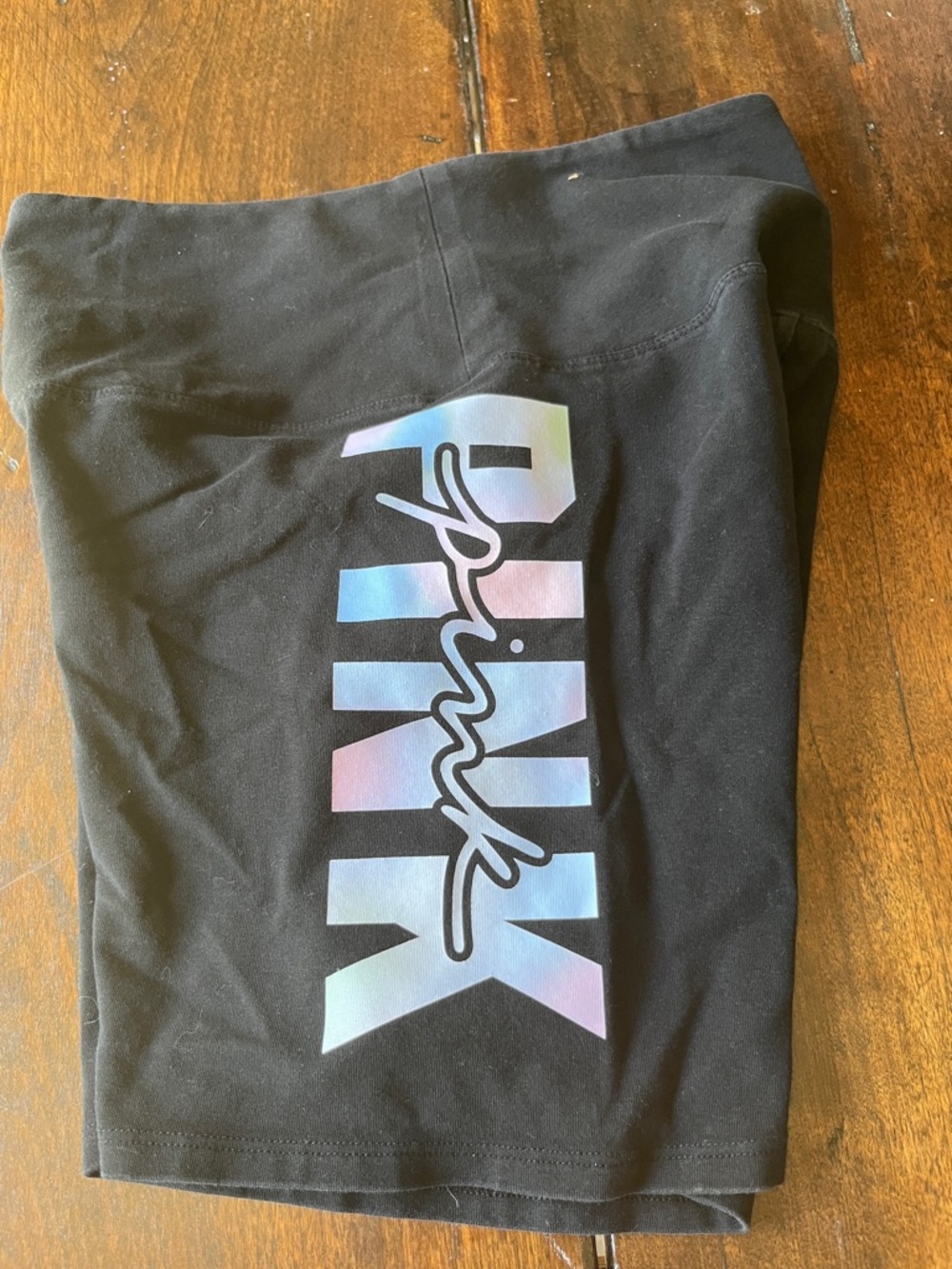 Victoria's Secret Black Bike Shorts with Iridescent Logo